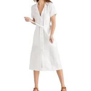 Quince Large 100% European Linen Button Front Dress White New